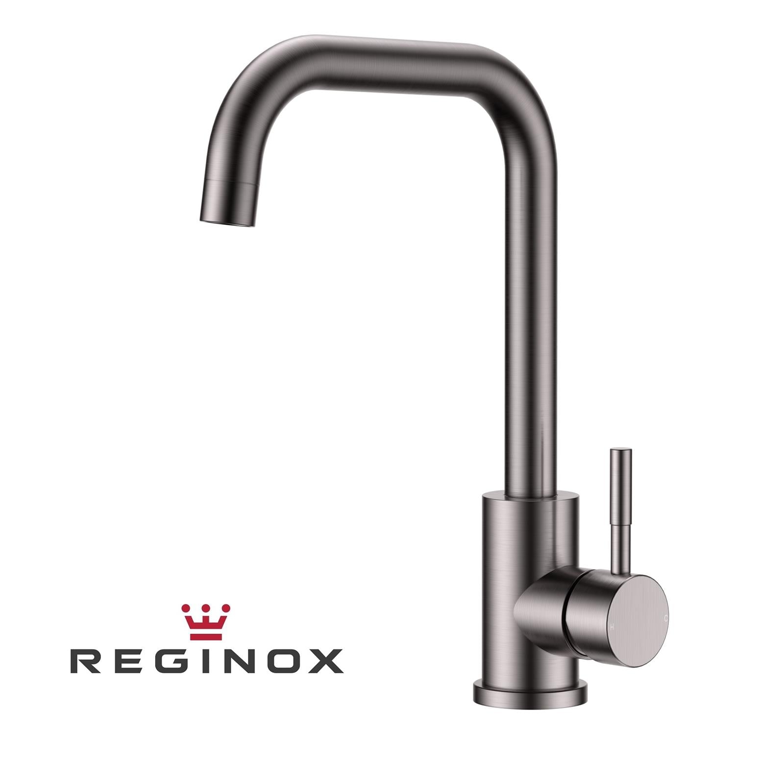 Reginox Salina GM Single Lever Square Neck Gun Metal Kitchen Mixer Tap